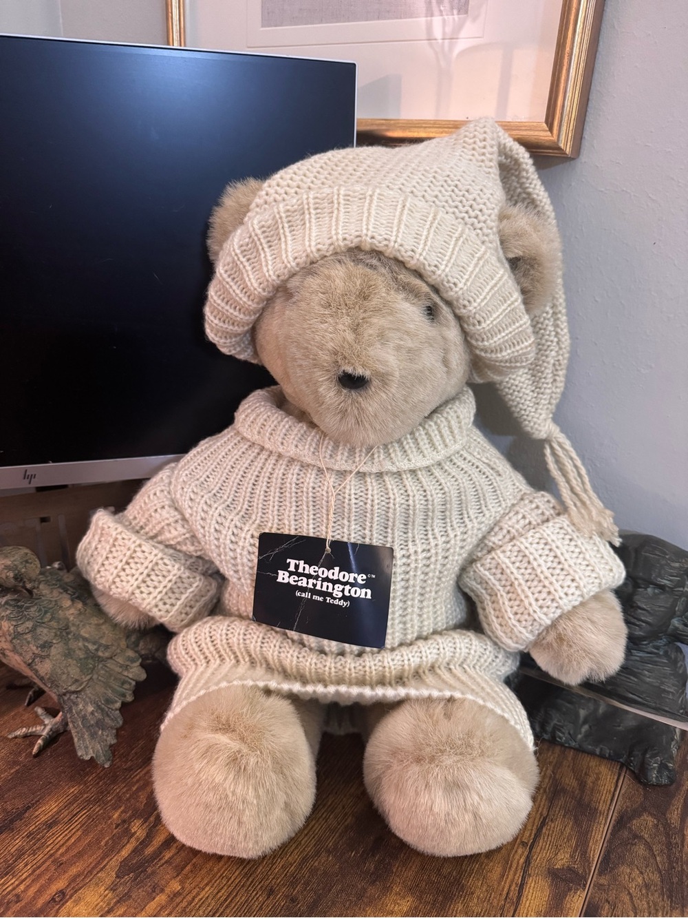 Theodore Bearington Plush Bear in Cream Knit Sweater & Hat